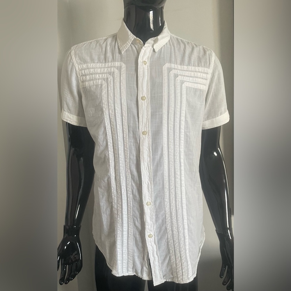 Bar III Men's White 100%Cotton Short Sleeve Shirt L